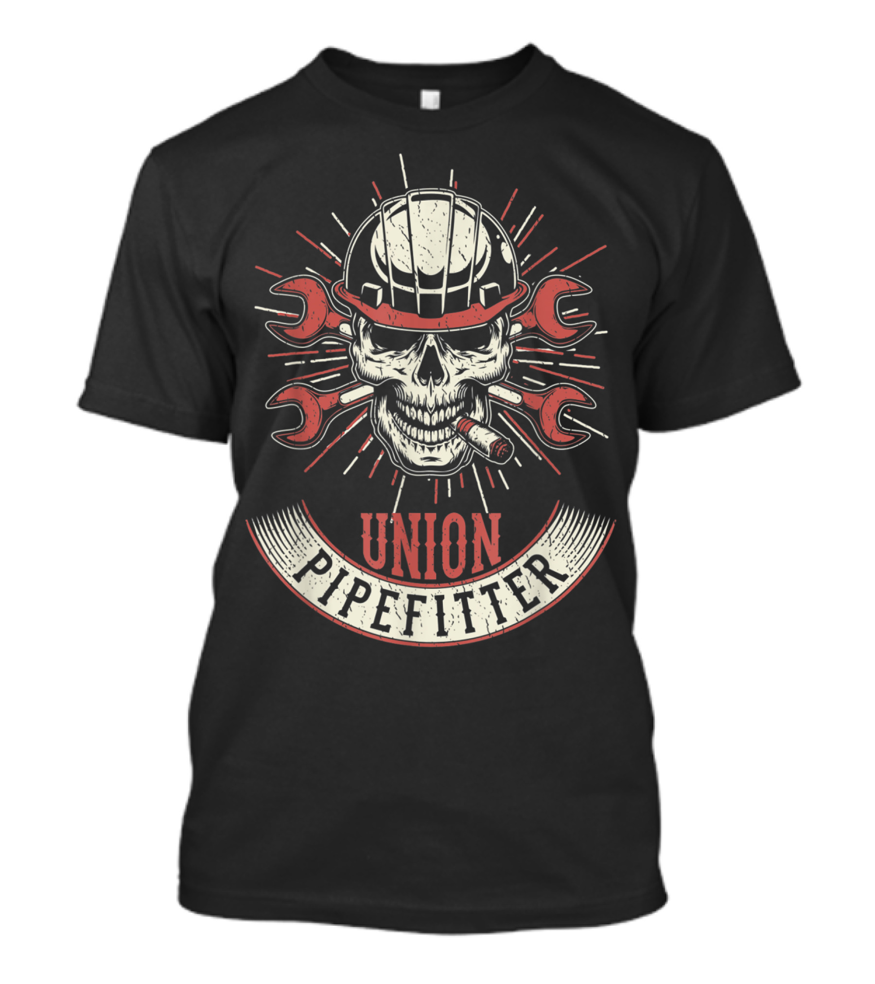 Union Pipefitter Skull With Hard Hat And Wrenches T-Shirt