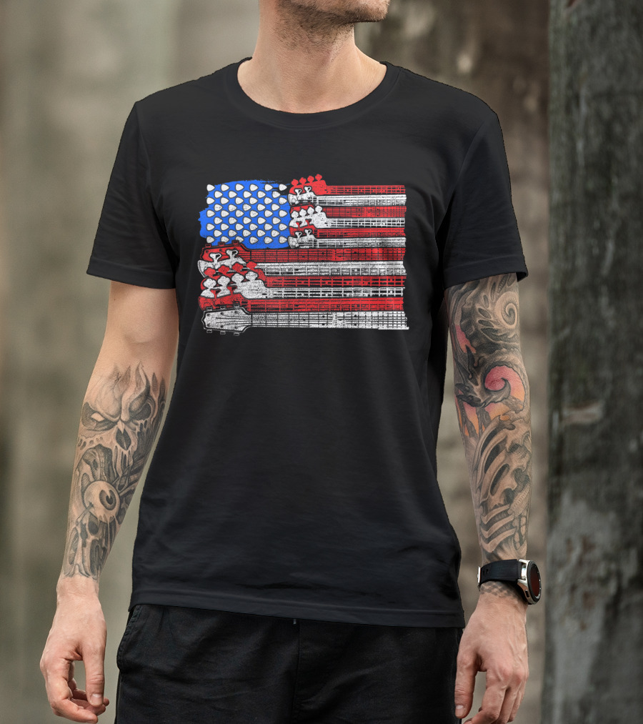 Usa Flag Guitar Fourth Of July Music Guitarist T-Shirt