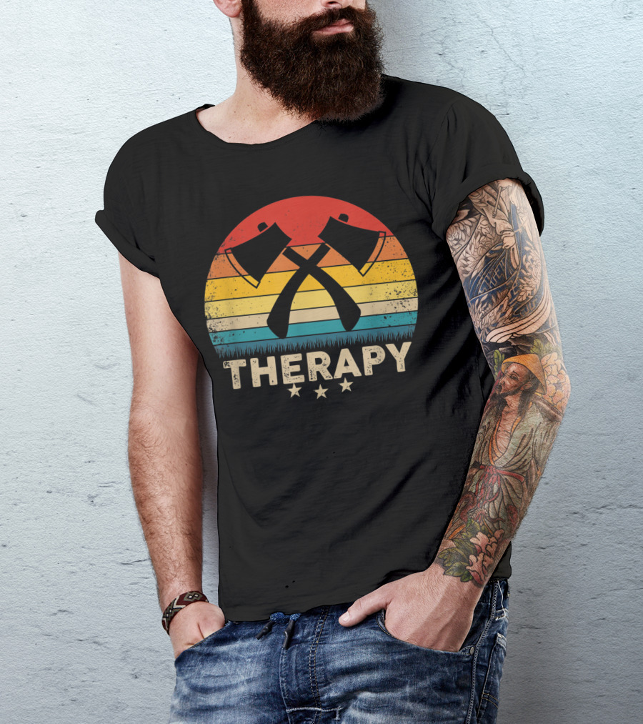 Vintage Axe Throwing Therapy Retro Sunset T-Shirt