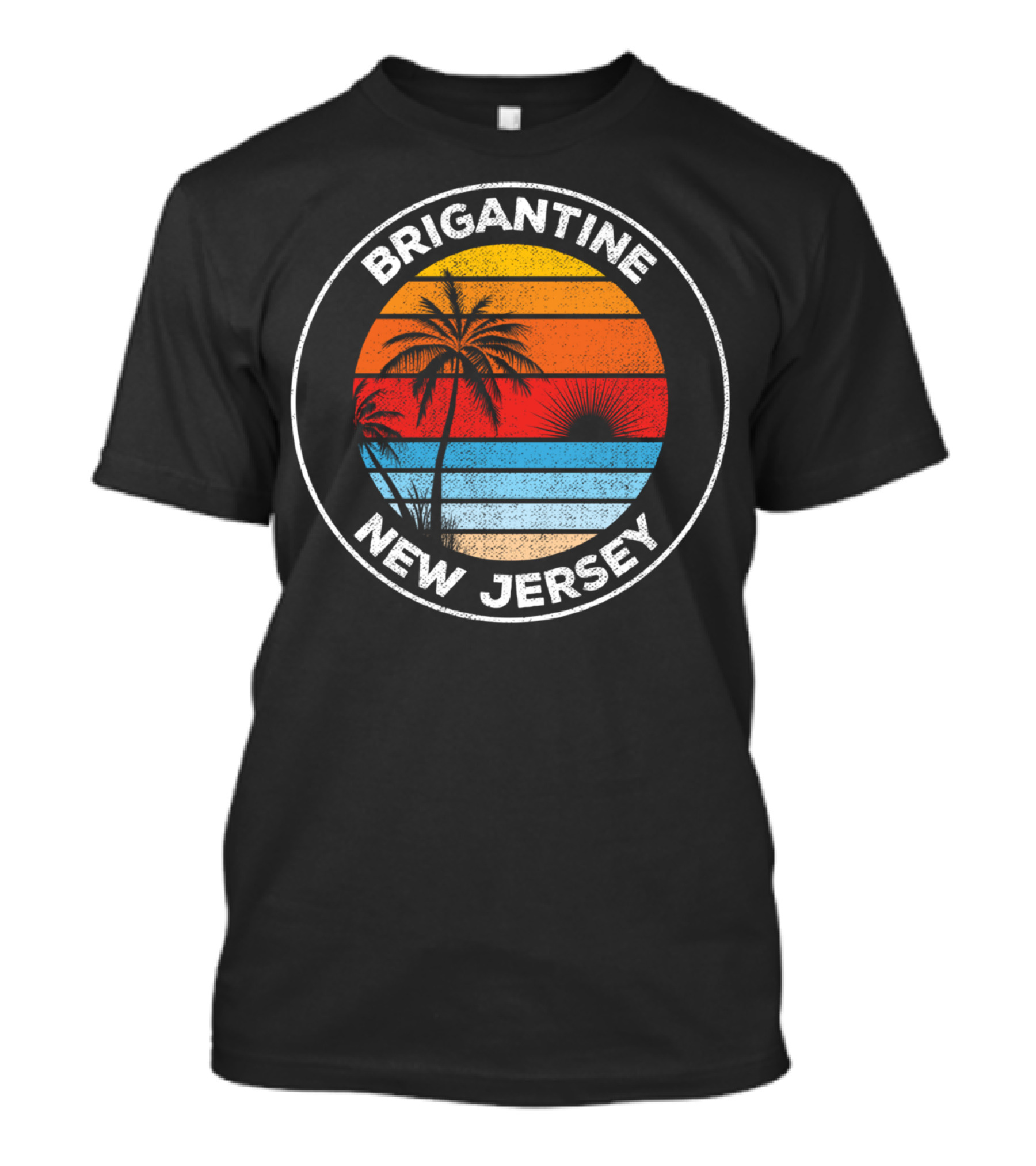 Brigantine New Jersey Vintage Sunset Beach Scene With Palm Trees T-Shirt