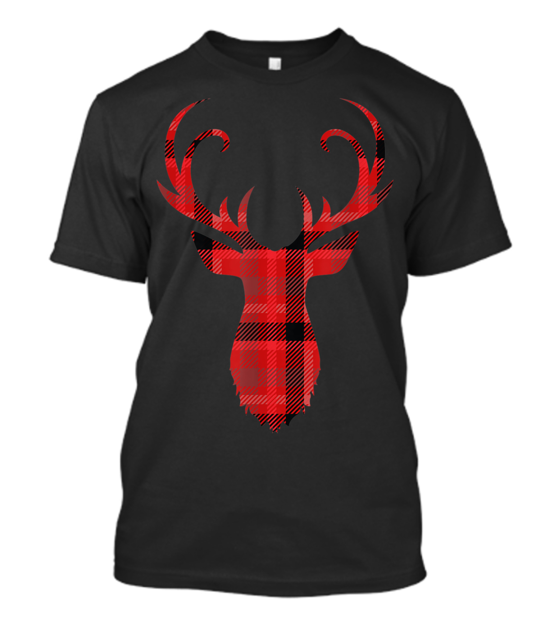 Classic Plaid Red Black Deer Head T-Shirt