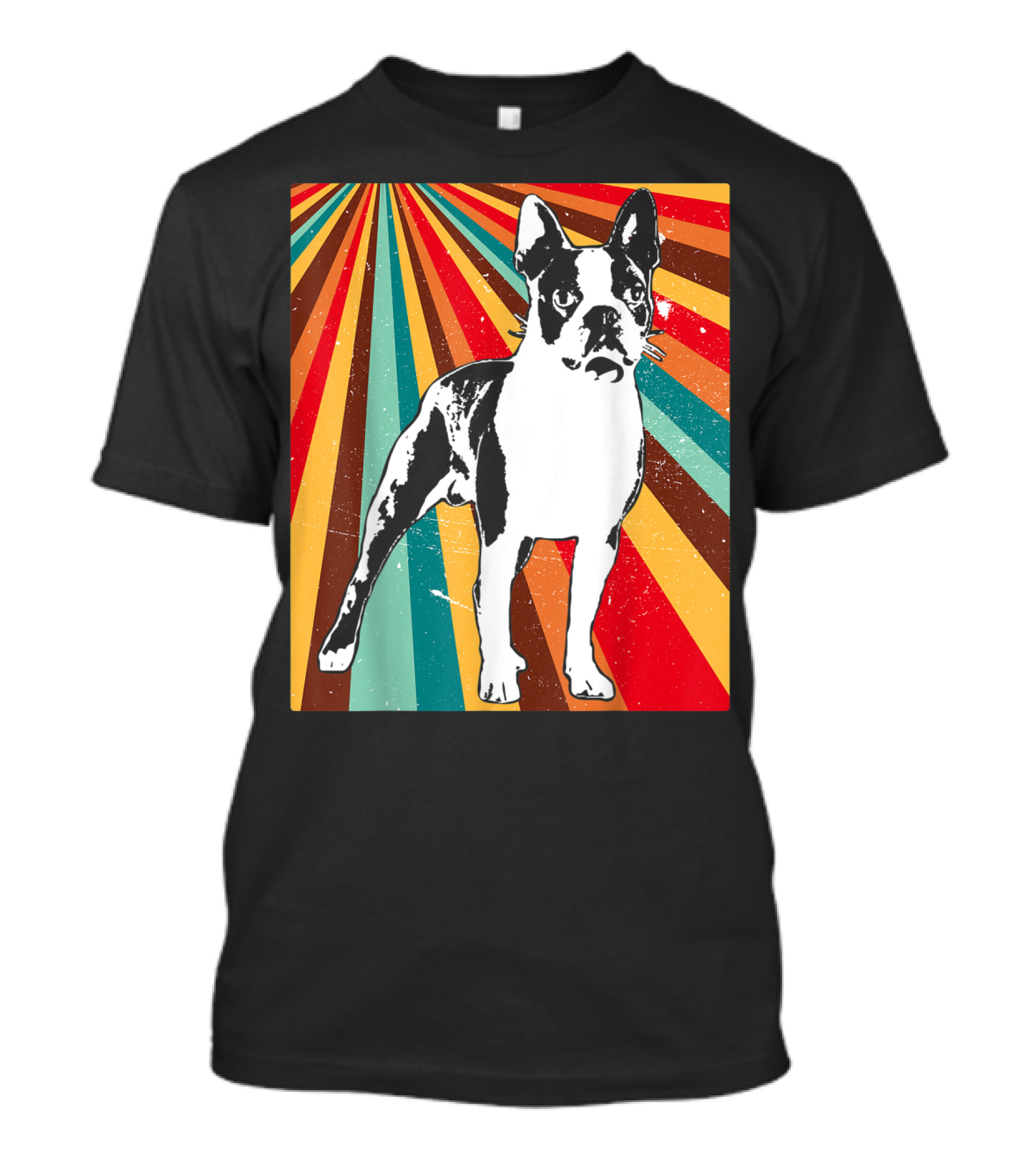 Classic Vintage Boston Terrier Retro Stripes T-Shirt