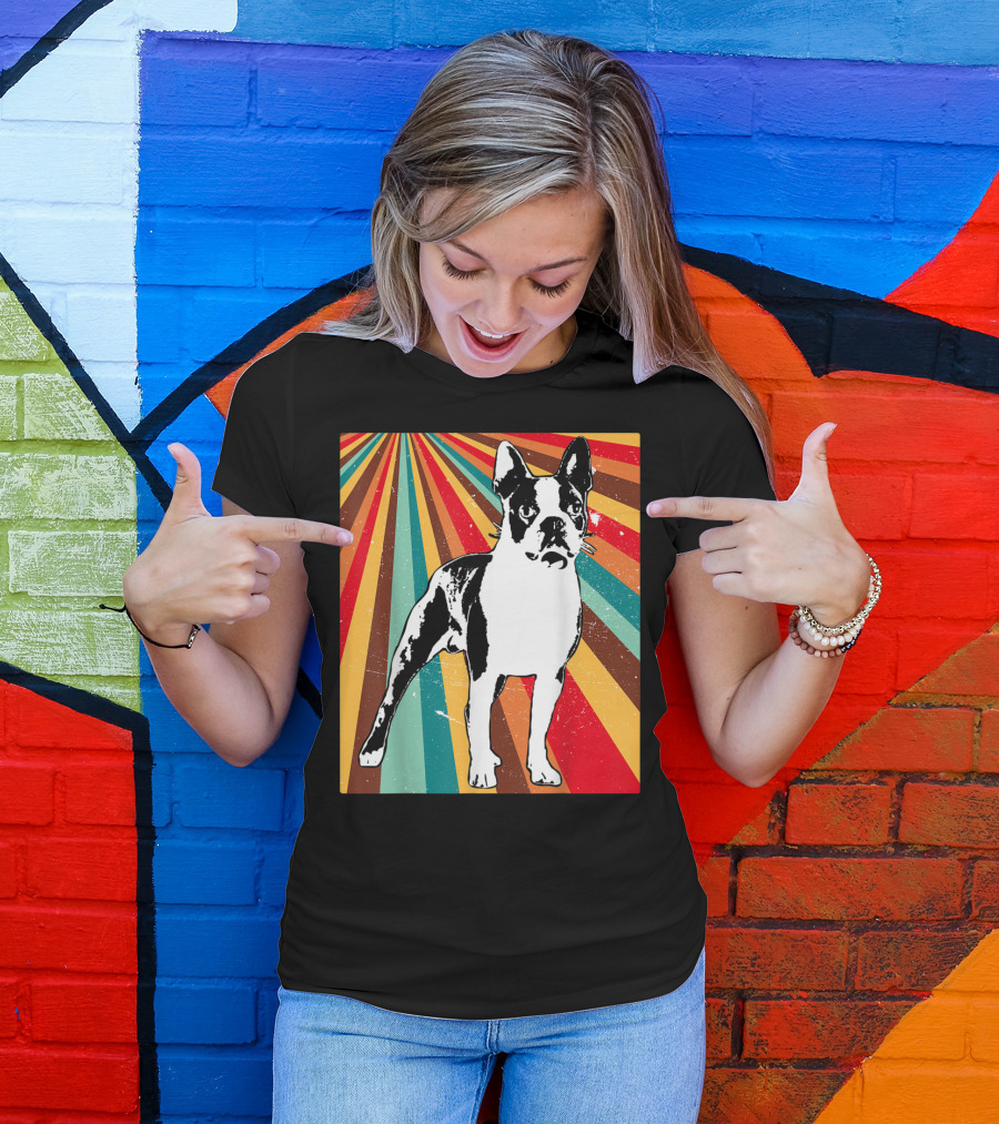 Classic Vintage Boston Terrier Retro Stripes T-Shirt
