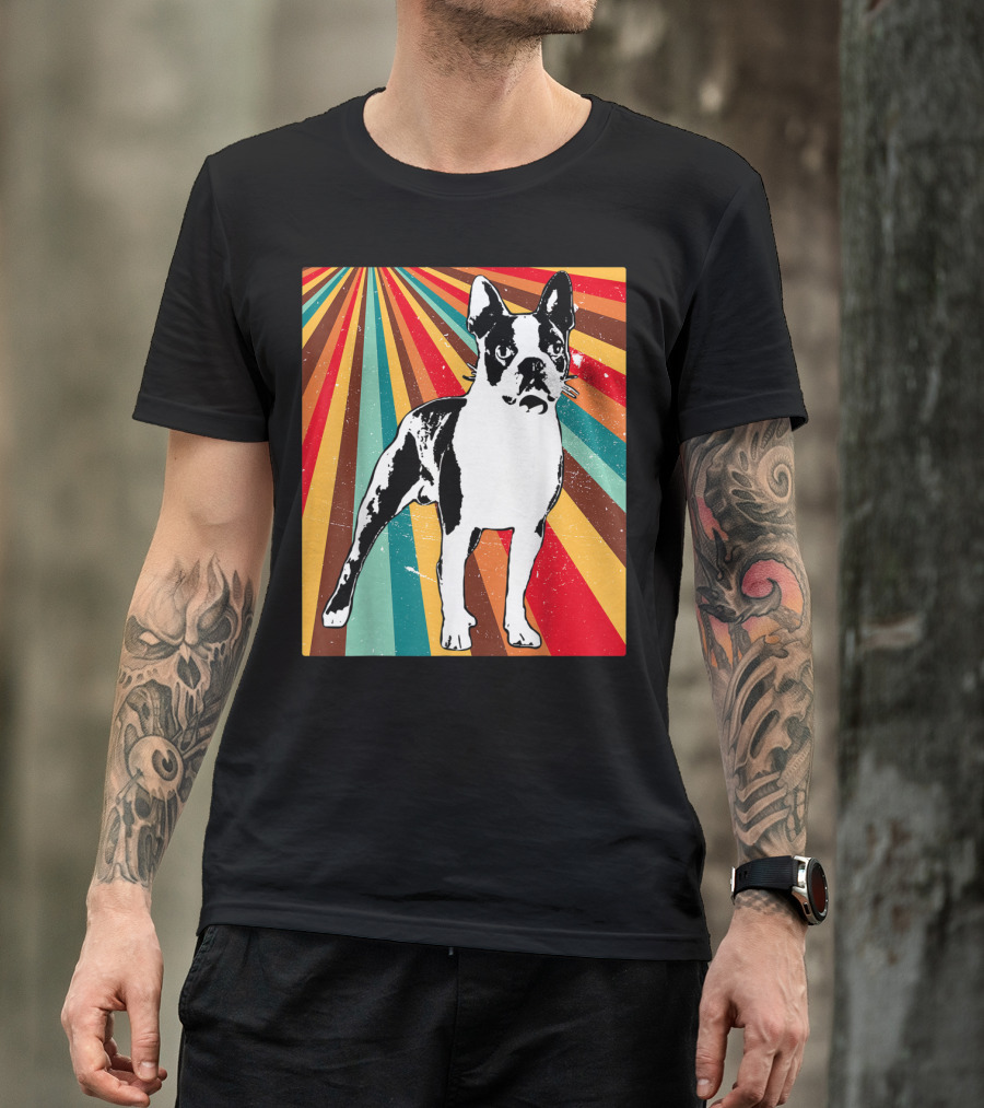 Classic Vintage Boston Terrier Retro Stripes T-Shirt