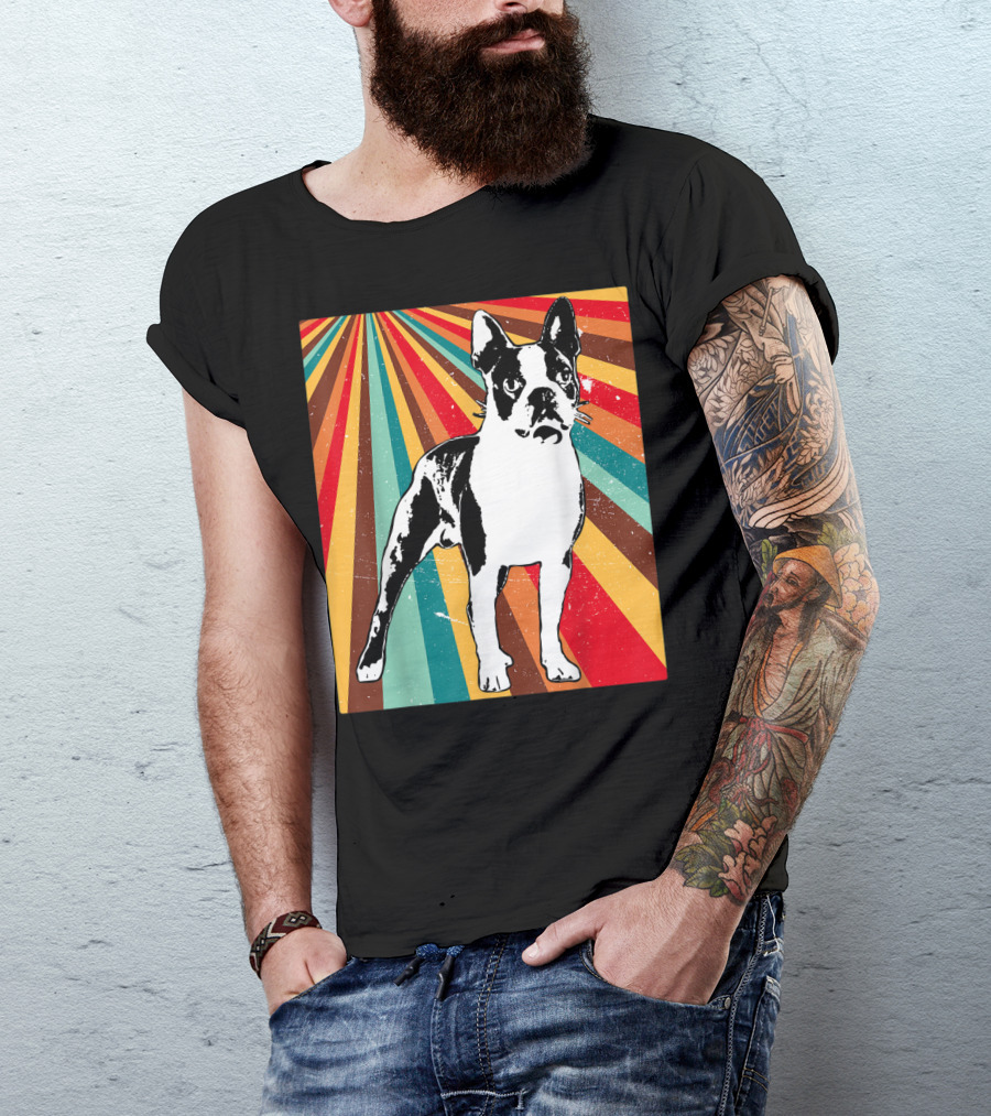 Classic Vintage Boston Terrier Retro Stripes T-Shirt