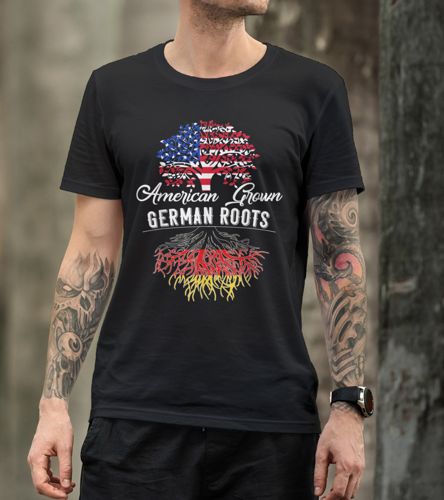 American Grown German Roots Tree With USA Flag And Germany Roots T-Shirt