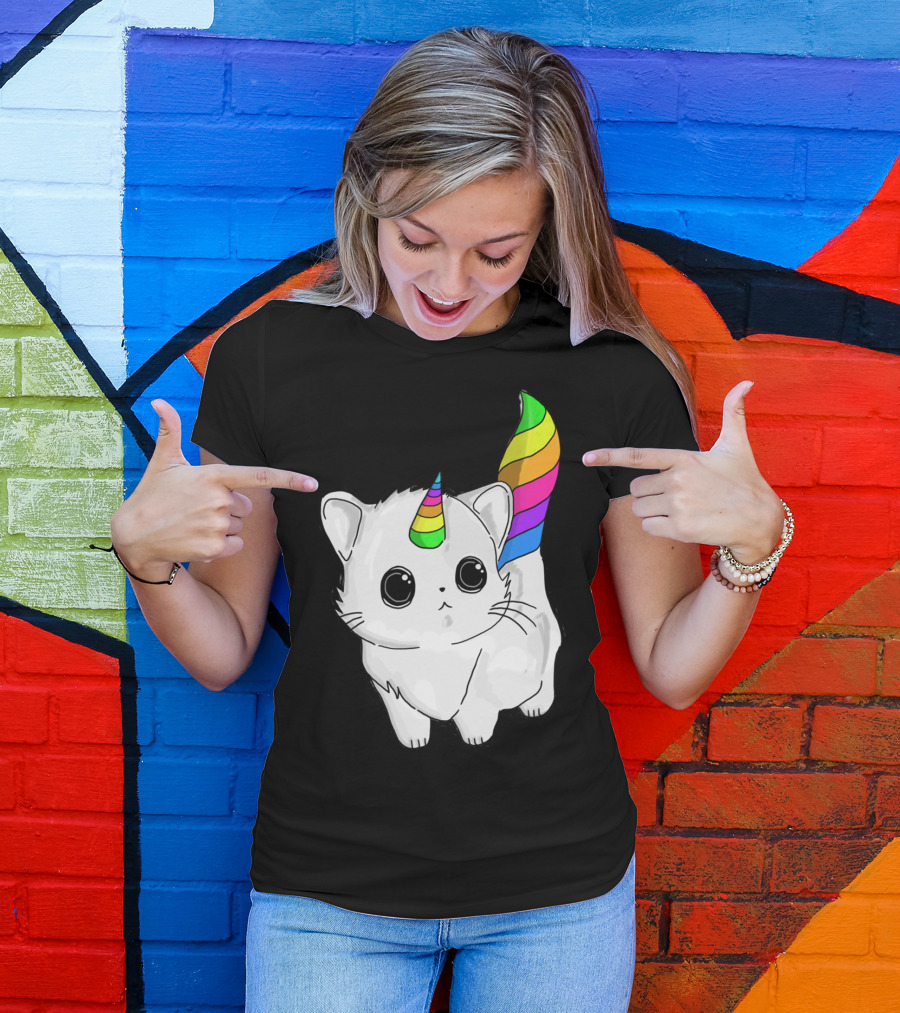 Caticorn Unicorn Rainbow Cat For Girls Boys Adults T-Shirt