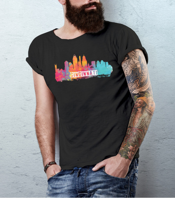 Cincinnati Ohio Watercolor Skyline Cincinnati State Pride T-Shirt