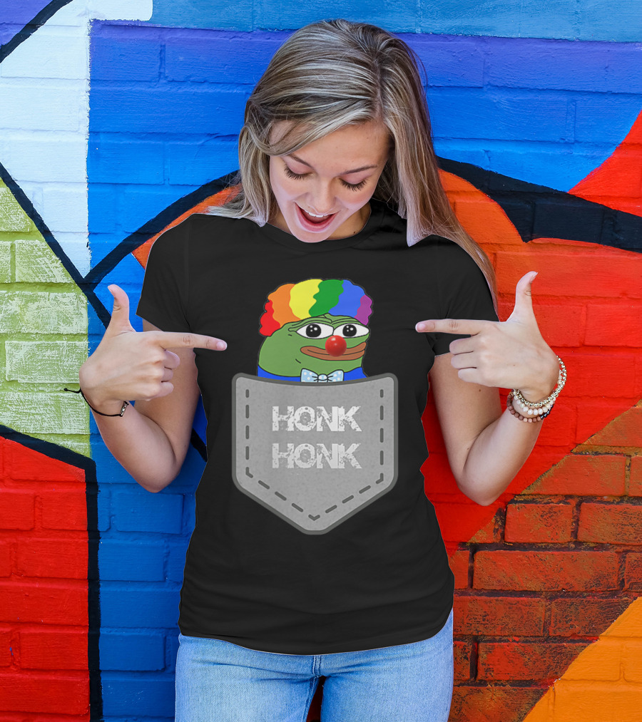 Clown Pepe Honk Honk Rainbow Wig Pocket Meme Honkler T-Shirt