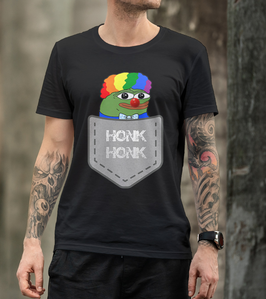 Clown Pepe Honk Honk Rainbow Wig Pocket Meme Honkler T-Shirt