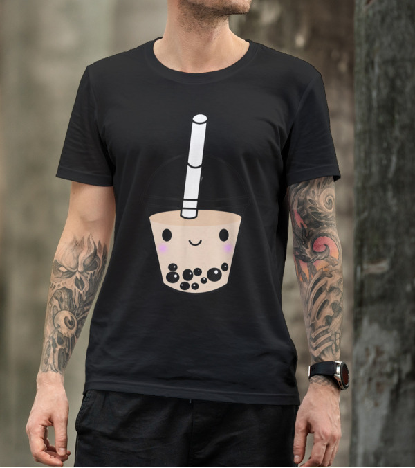Cute Kawaii Boba Milk Tea Lover With Smiling Bubble Face T-Shirt