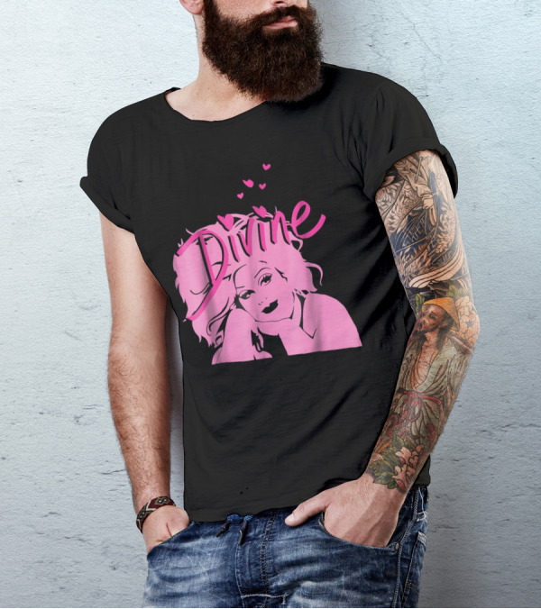 DIVINE John Waters Female Trouble Pink Portrait With Hearts T-Shirt