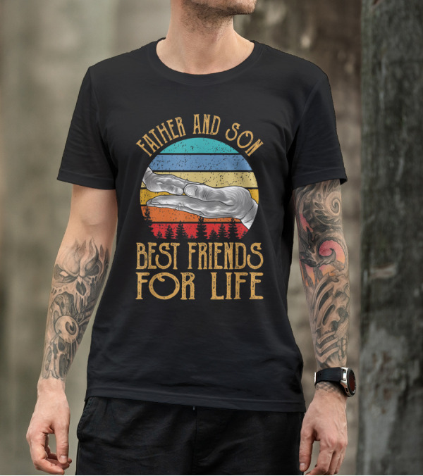 Father And Son Best Friends For Life Vintage Hands Retro Stripes T-Shirt