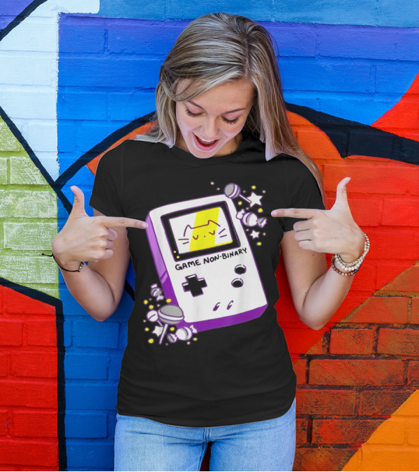 GAME NON BINARY Handheld Console With Cat And Stars T-Shirt