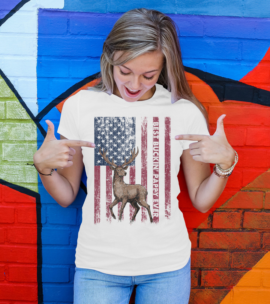 Best Buckin' Pappy Ever US Flag Deer Hunting T-Shirt