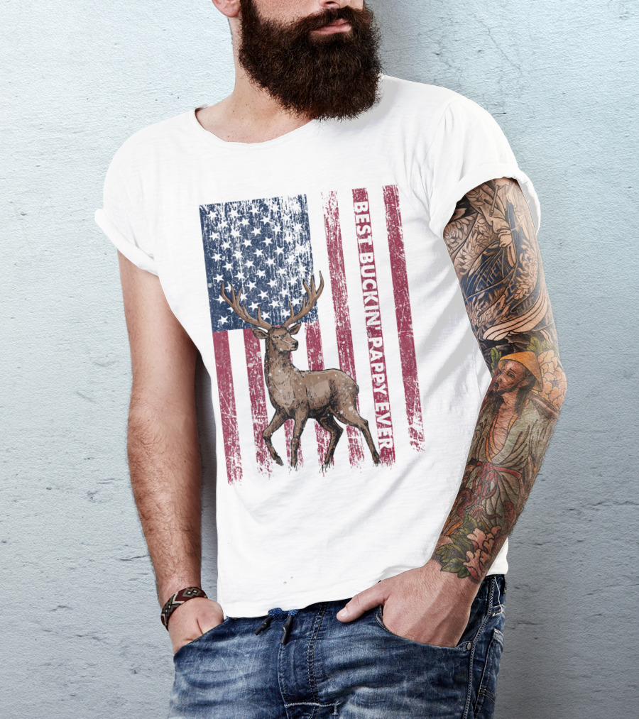 Best Buckin' Pappy Ever US Flag Deer Hunting T-Shirt