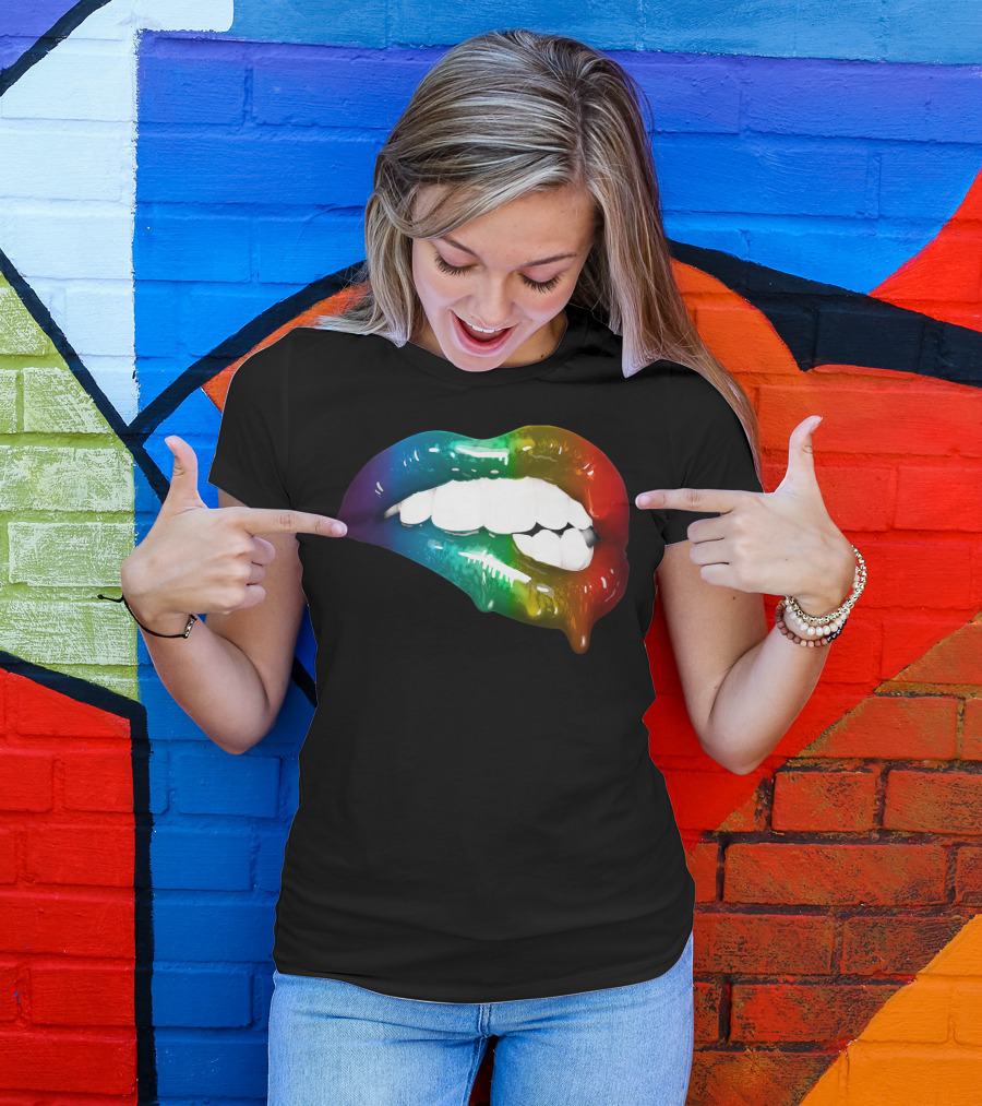 Rainbow Lips Cute Artful Makeup Addicts Lipstick Fashion Trends T-Shirt
