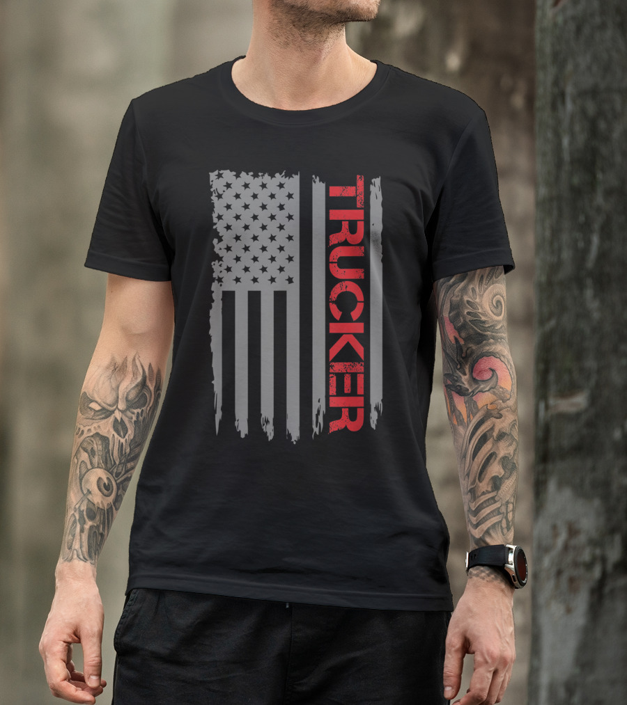 American Flag Trucker Retro Truck Driver T-Shirt