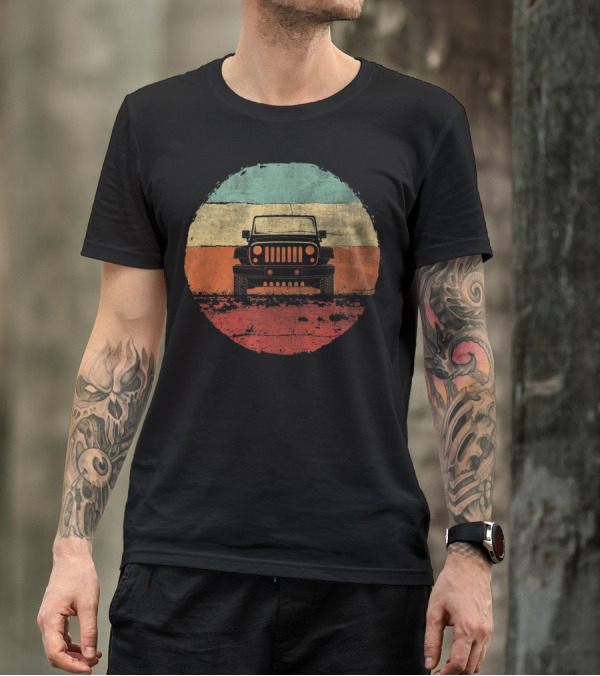 Retro Vintage Jeeps Off Road Adventure Classic Stripes Iconic 4x4 Vehicle T-Shirt