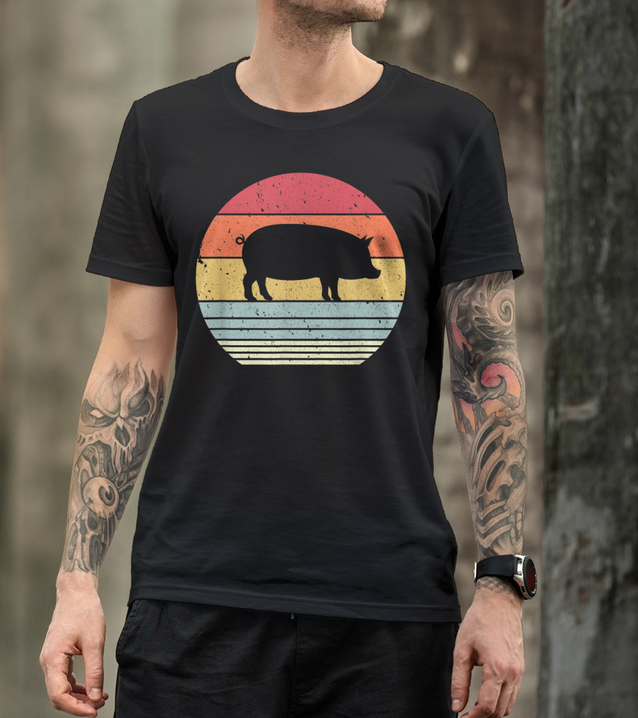 Vintage Retro Pig Style Sunset T-Shirt