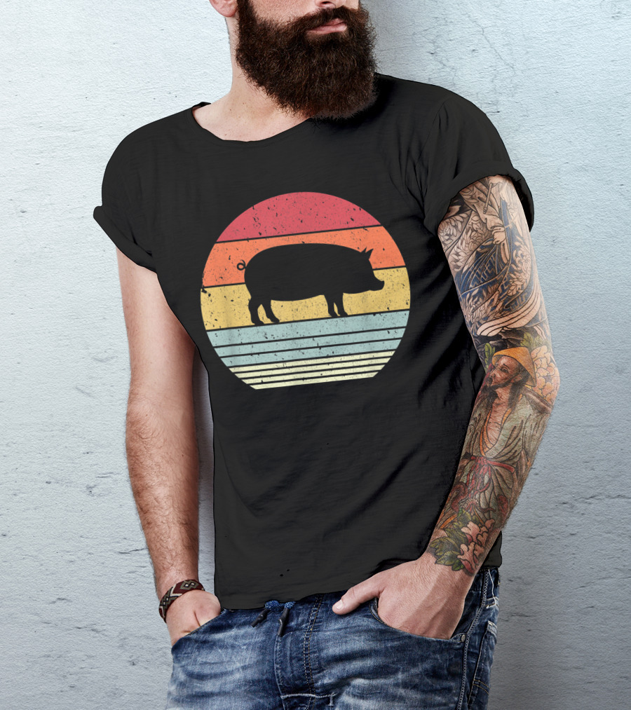 Vintage Retro Pig Style Sunset T-Shirt
