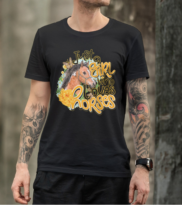 Just A Girl Who Loves Horses Butterfly And Floral T-Shirt