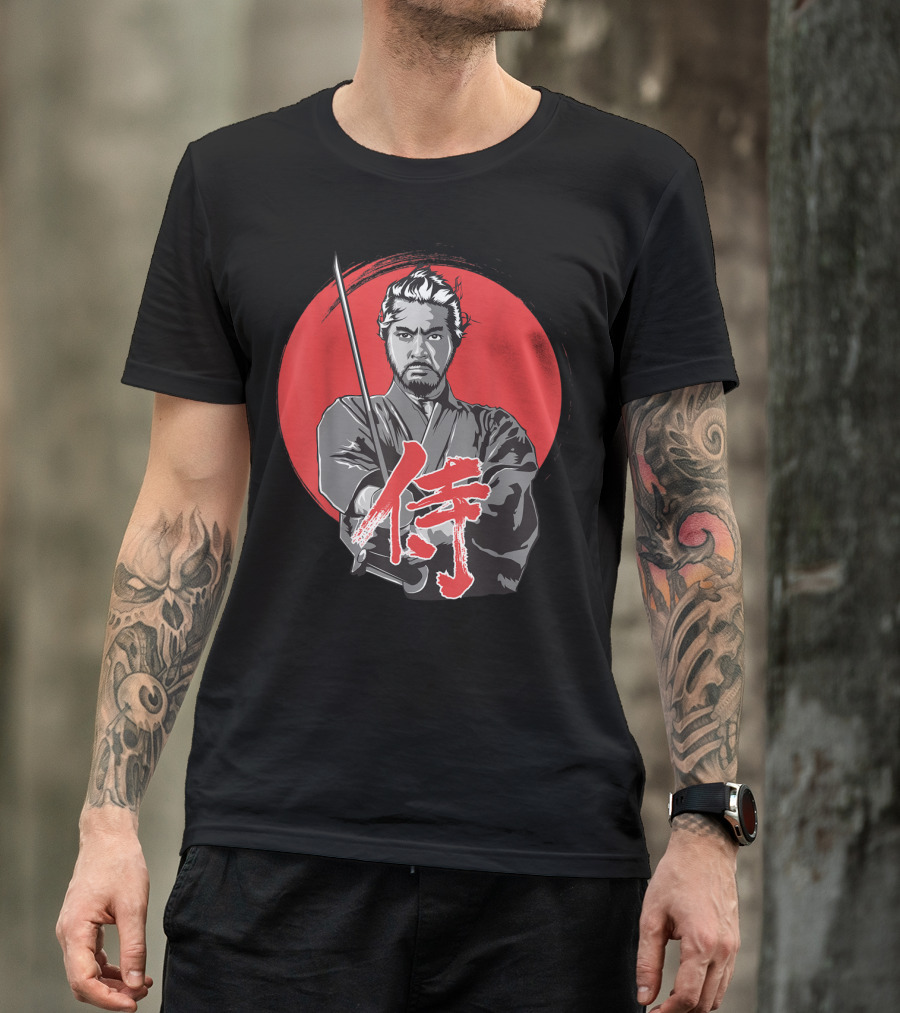 Samurai Warrior With Katana Red Sun Background T-Shirt