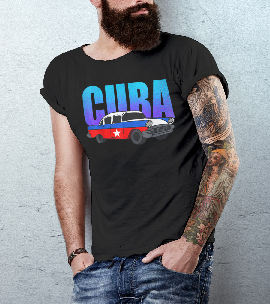 Cuba Cuban Flag Classic American Antique Car T-Shirt