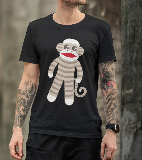 Cute Striped Sock Monkey Plush Character Toy T-Shirt