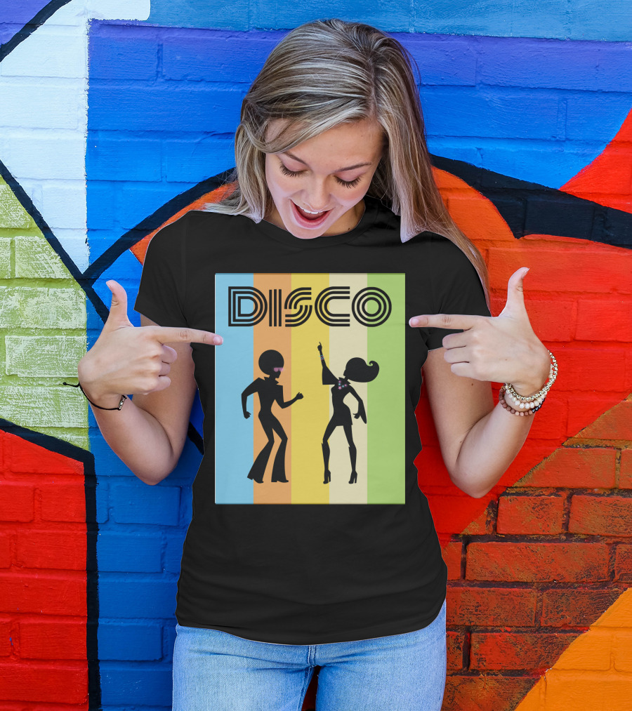Disco Dancing 70s Disco Dancer With Silhouette And Retro Stripes T-Shirt