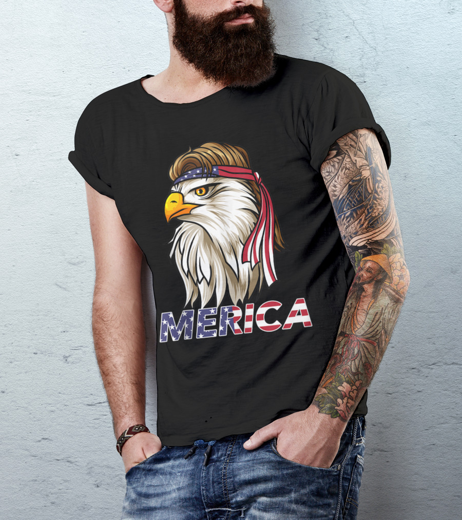 Bald Eagle Mullet Bandana Merica USA T-Shirt
