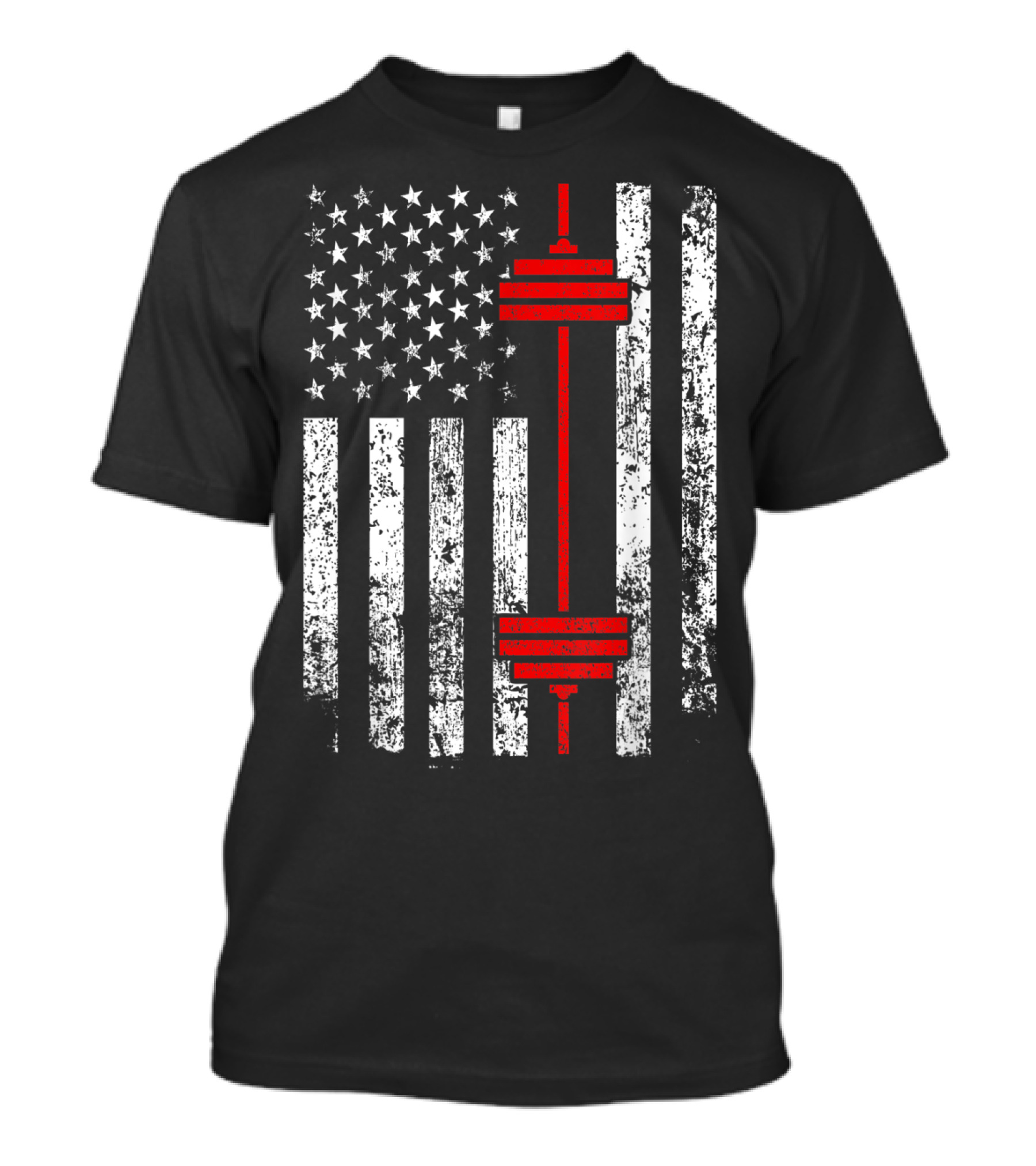 American Flag Barbell Weightlifting Fitness Strength T-Shirt