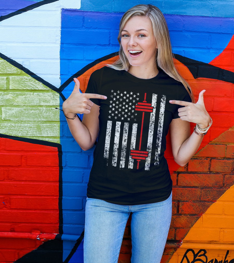 American Flag Barbell Weightlifting Fitness Strength T-Shirt