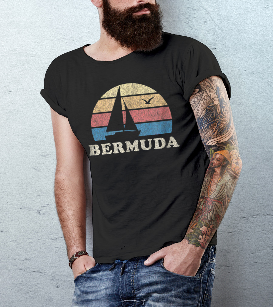Bermuda 70s Vintage Sailboat Sunset Throwback T-Shirt
