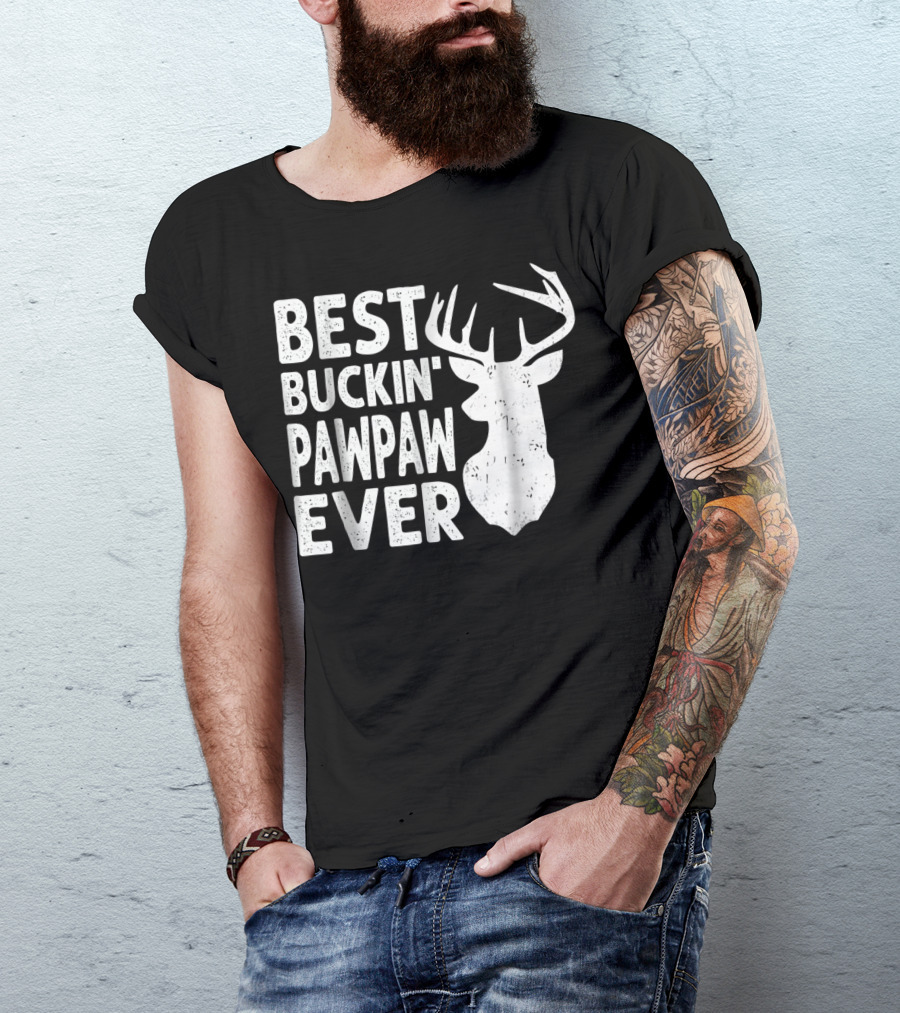 Best Buckin' Pawpaw Ever Deer Hunting Buckin' Deer Head T-Shirt