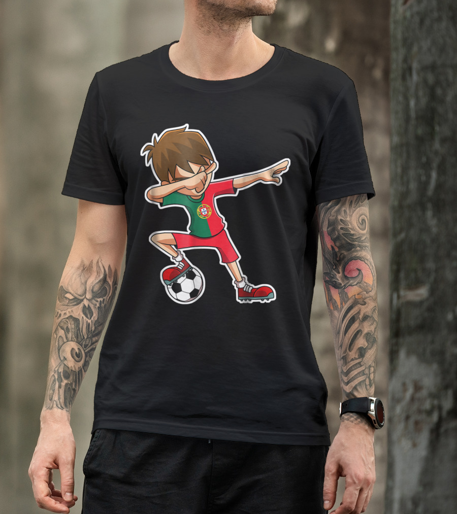 Dabbing Soccer Boy With Portugese Flag And Soccer Ball T-Shirt