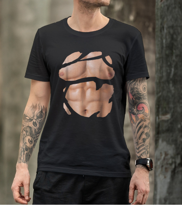 Fake Muscle Under Clothes Chest Six-Pack Abs Bodybuilder Illusion T-Shirt