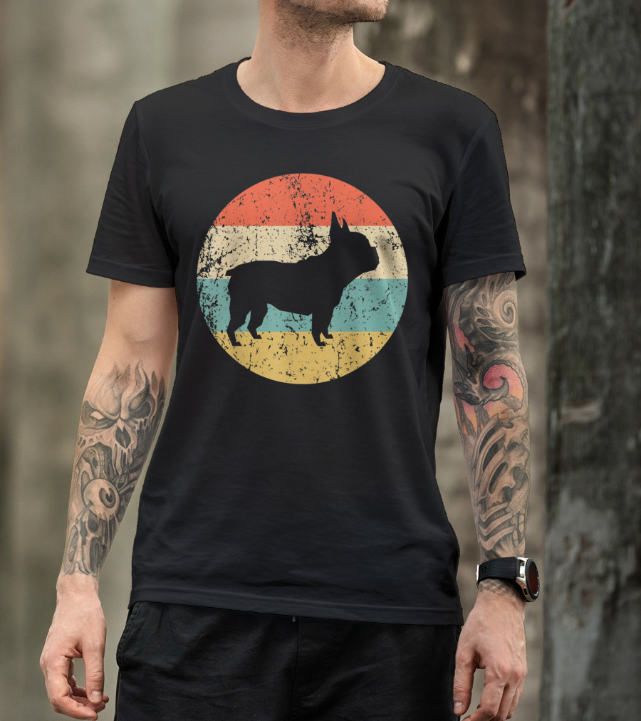 Retro French Bulldog Silhouette Vintage Circle T-Shirt