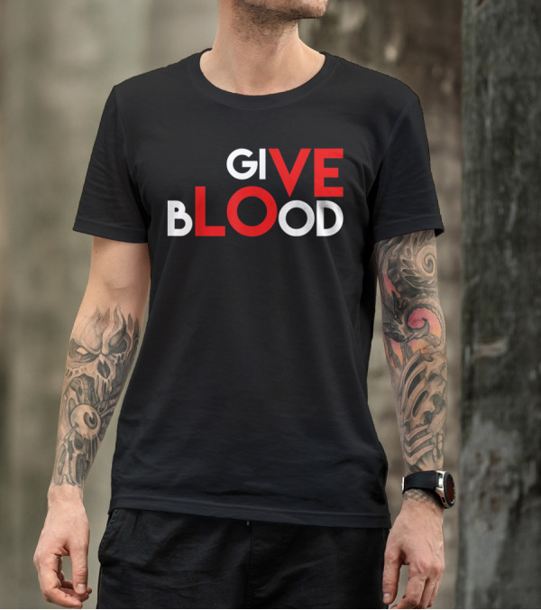Give Blood Red White LOVE Typography World Blood Donation Day T-Shirt