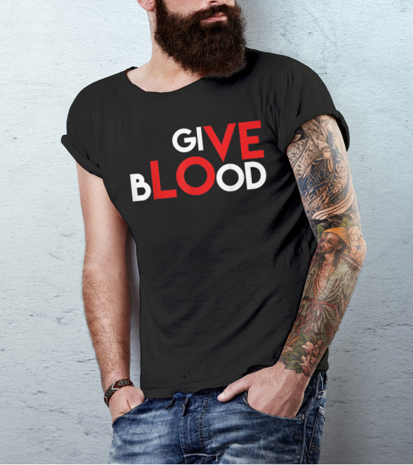 Give Blood Red White LOVE Typography World Blood Donation Day T-Shirt