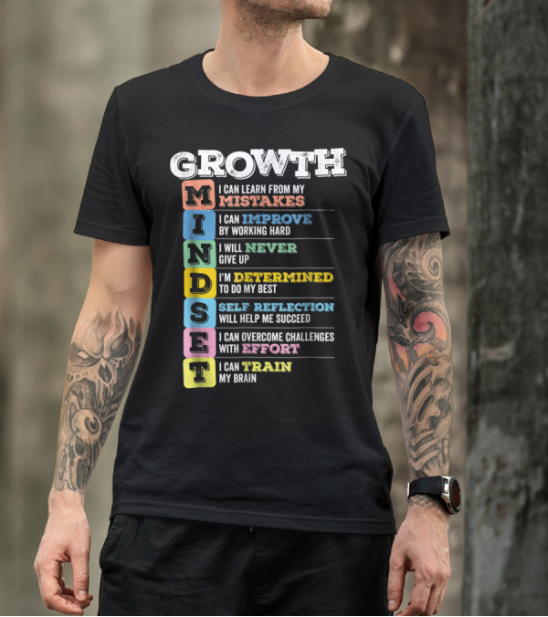 Growth Mindset Classroom Brain Motivation Mistakes Improve Never Determined Self Reflection Effort Train T-Shirt