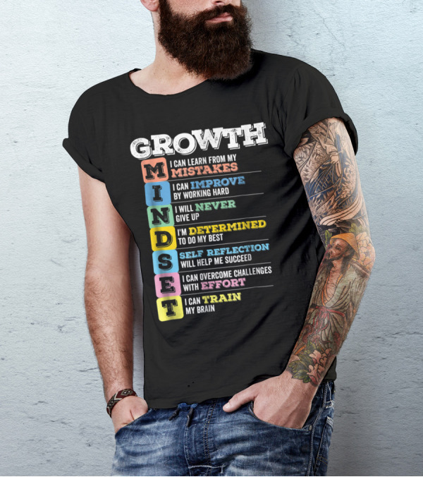 Growth Mindset Classroom Brain Motivation Mistakes Improve Never Determined Self Reflection Effort Train T-Shirt