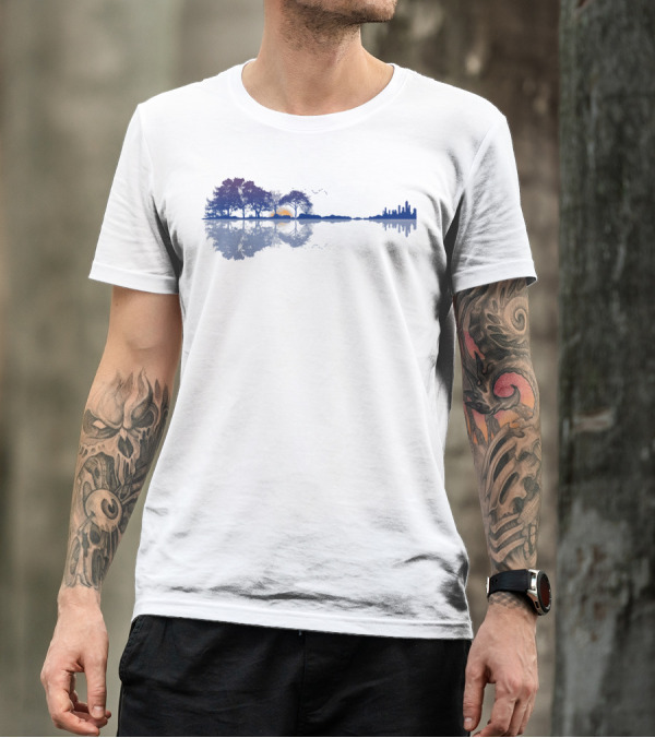 Guitar Reflections Lake Scene For Music Lovers T-Shirt