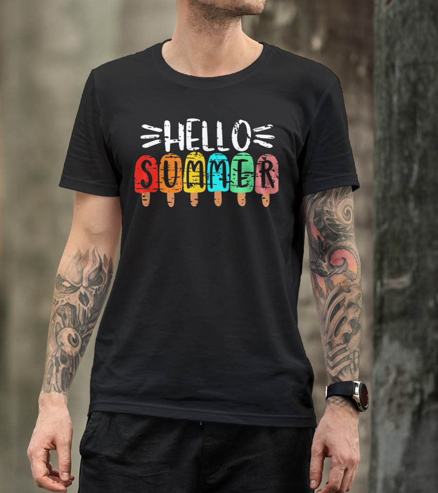 Hello Summer Vacation Ice Cream Popsicles T-Shirt
