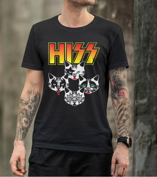 Hiss Cats Kittens Rock Band Parody Faces T-Shirt