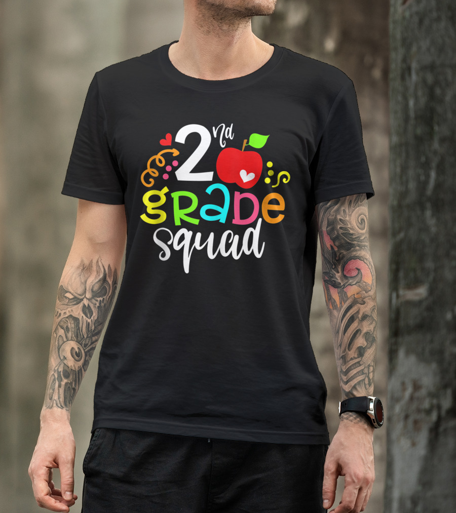 2nd Grade Squad Apple Graphic Second Grade Team T-Shirt