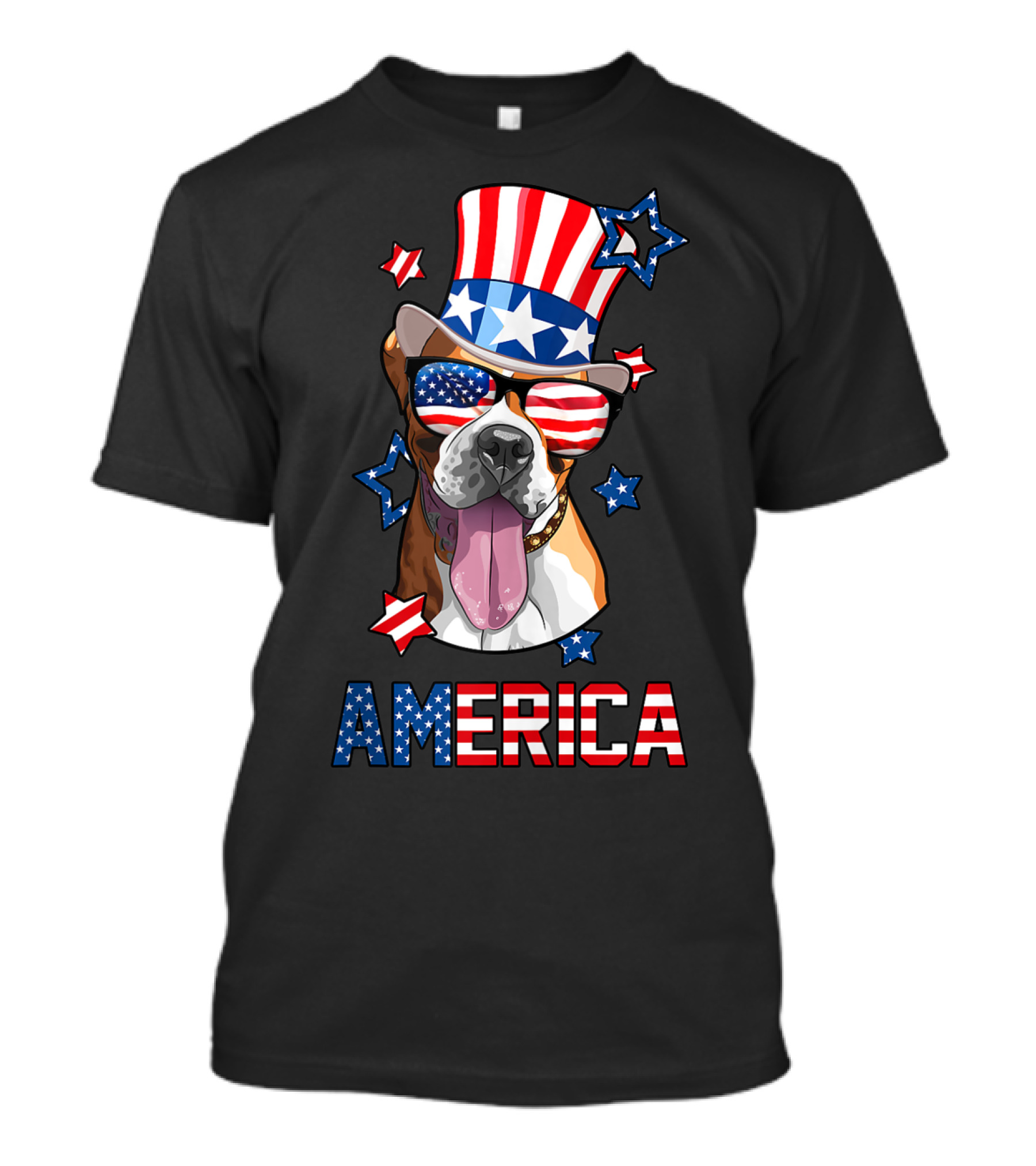 America Boxer Dog USA Flag Patriotic 4th Of July Mens Womens Owner T-Shirt
