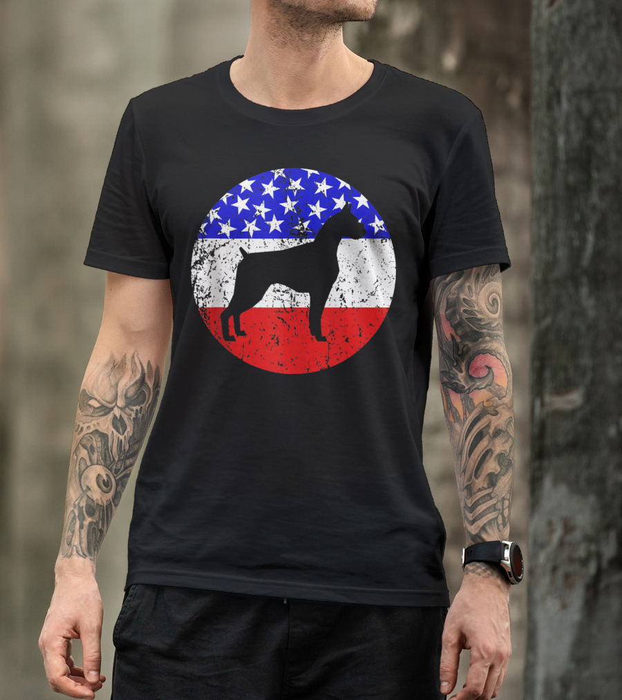 American Flag Vintage Boxer Dog T-Shirt