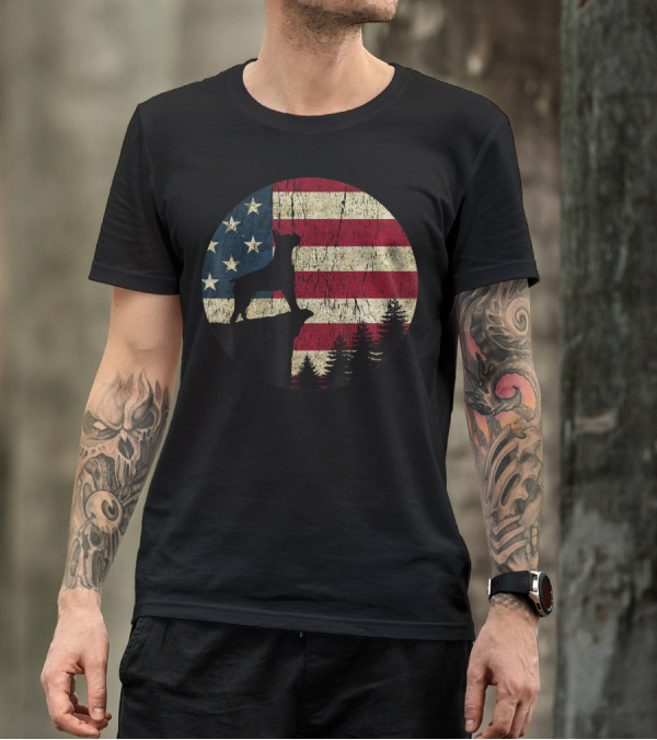 American Flag Boxer Dog Vintage Patriot 4th July T-Shirt