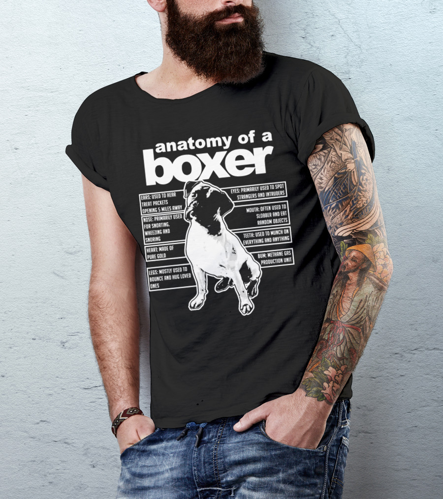 Anatomy Of A Boxer Funny Boxer With Ears Eyes Nose Mouth Heart Legs Teeth Bun T-Shirt